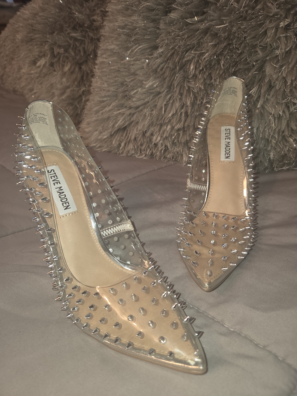 Steve Madden Clear  Pointed-Toe Pumps with Silver Spikes - Nude